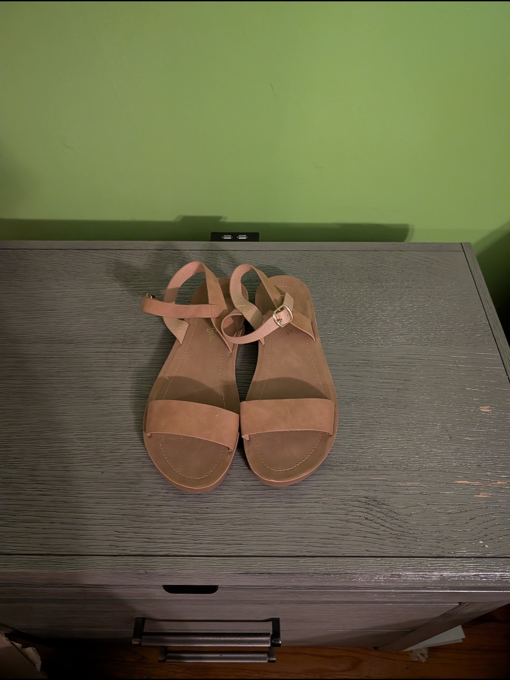 Herstyle Tan Strappy Flat Sandals
